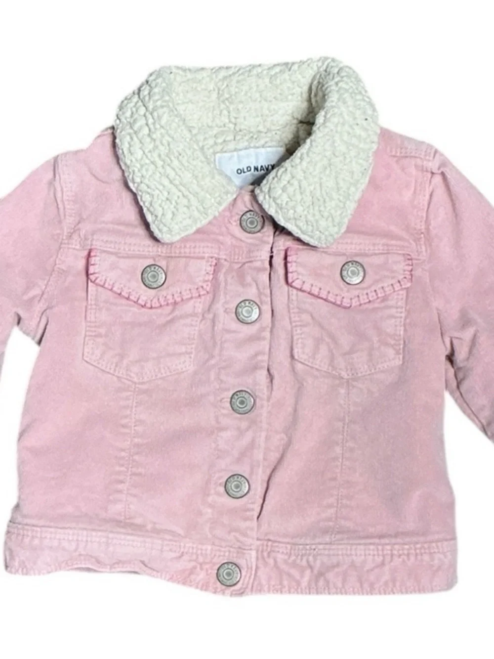 Upcycled Pink Corduroy Sherpa Kids Jacket with Sequin Butterfly